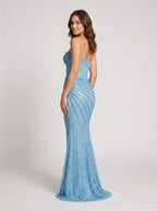 Blue Sequins Mermaid Sweetheart Side Zip Floor-Length Dress with Rhinestone Strap - Curvevia