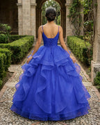Royal Blue V Neck Tulle Quinceanera Dresses With Ruffles - Curvevia