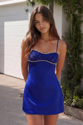Sky Blue Spaghetti Straps Satin Sheath Homecoming Dress With Rhinestones - Curvevia