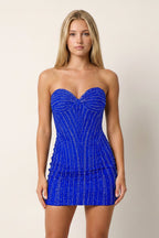 Royal Blue Sparkly Sweetheart Sheath Homecoming Dress With Beading - Curvevia