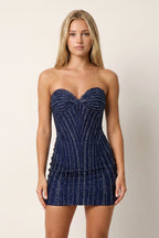 Royal Blue Sparkly Sweetheart Sheath Homecoming Dress With Beading - Curvevia