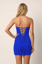 Royal Blue Sparkly Sweetheart Sheath Homecoming Dress With Beading - Curvevia