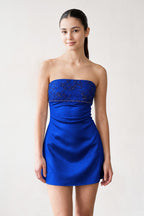 Aqua Strapless Appliqued Satin Sheath Homecoming Dress - Curvevia