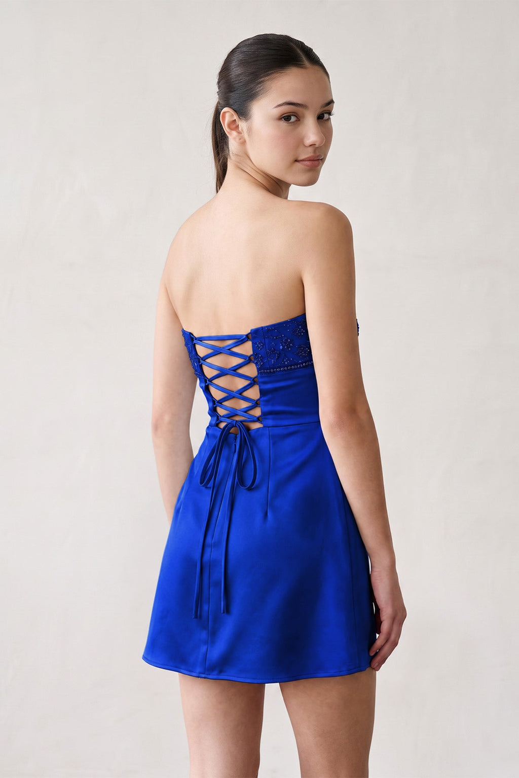 Aqua Strapless Appliqued Satin Sheath Homecoming Dress - Curvevia