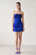 Aqua Strapless Appliqued Satin Sheath Homecoming Dress - Curvevia