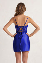 Sage Bodycon Satin Sequined Corset Mini Homecoming Dresses with Lace Appliques - Curvevia