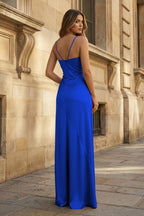 Spaghetti Straps Long Sheath Evening Dress With Split - Curvevia