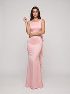 Blushing Pink Satin Mermaid Scoop Neck Back Zip Floor-Length Dress with fishtail hemline and clean seams - Curvevia