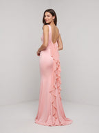 Blushing Pink Satin Mermaid Scoop Neck Back Zip Floor-Length Dress with fishtail hemline and clean seams - Curvevia