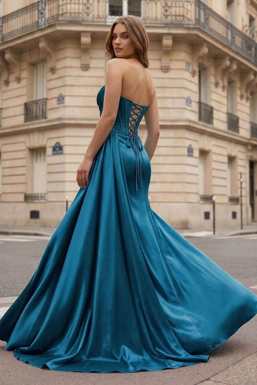 Mermaid Scoop Neck Orange Slit Long Prom Dress - Curvevia