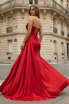 Mermaid Scoop Neck Orange Slit Long Prom Dress - Curvevia