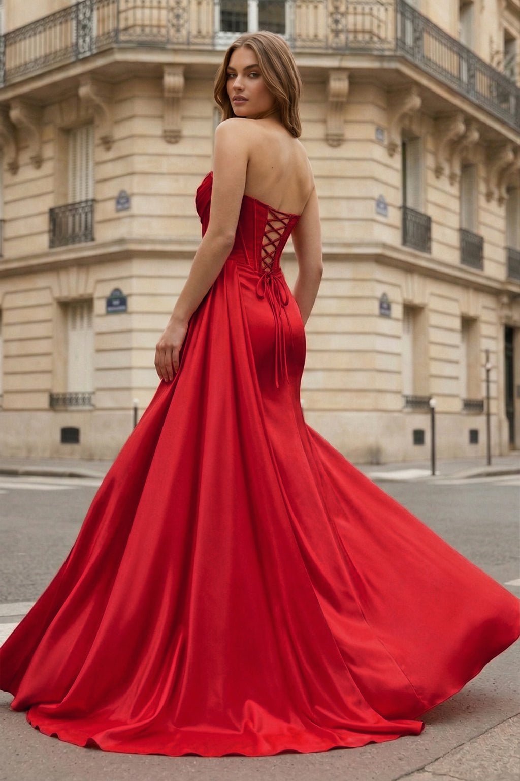 Mermaid Scoop Neck Orange Slit Long Prom Dress - Curvevia