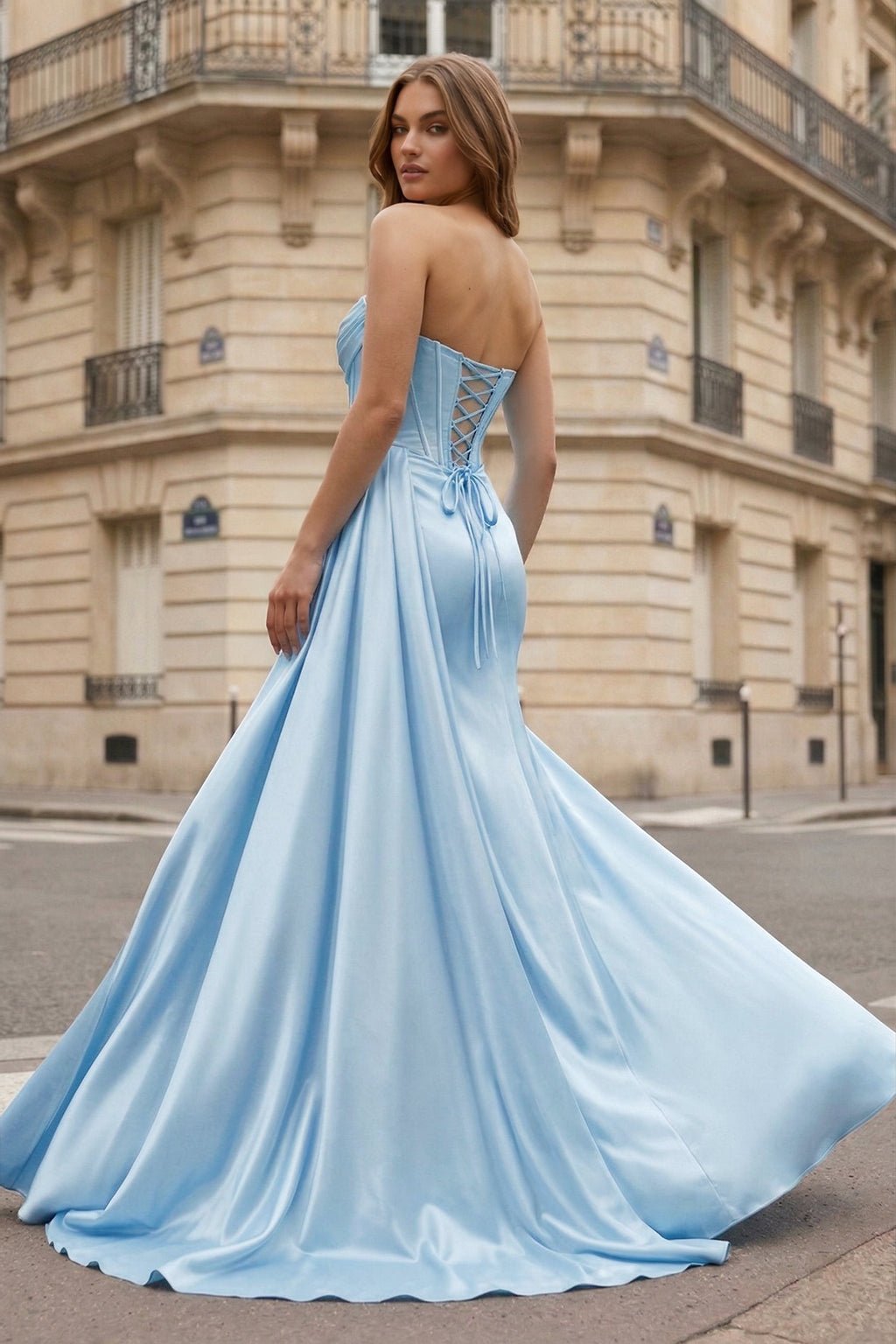 Mermaid Scoop Neck Orange Slit Long Prom Dress - Curvevia