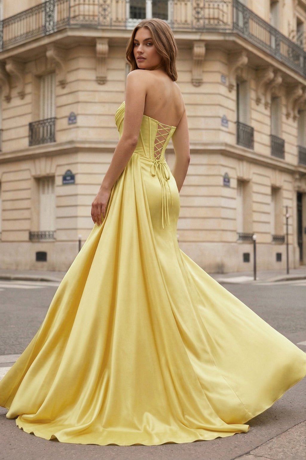 Mermaid Scoop Neck Orange Slit Long Prom Dress - Curvevia