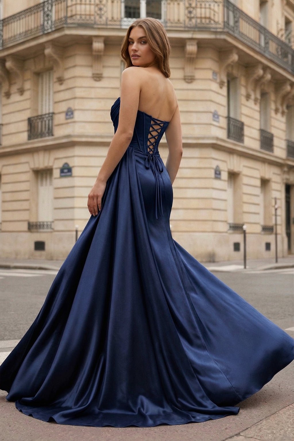 Mermaid Scoop Neck Orange Slit Long Prom Dress - Curvevia