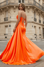 Mermaid Scoop Neck Orange Slit Long Prom Dress - Curvevia