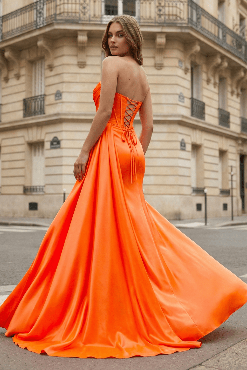 Mermaid Scoop Neck Orange Slit Long Prom Dress - Curvevia