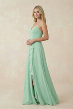 Ruffled Hem A-Line Chiffon Bridesmaid Dress in Pale Pistachio - Curvevia