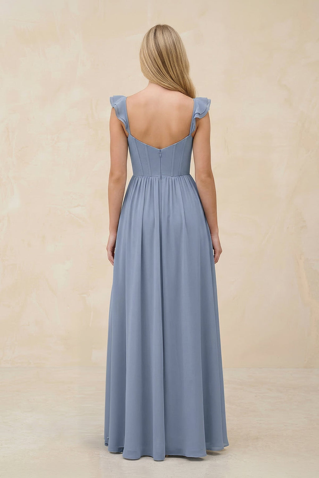 Ruffled Sleeve A-Line Corset Chiffon Bridesmaid Dress in Twilight - Curvevia