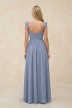 Ruffled Sleeve A-Line Corset Chiffon Bridesmaid Dress in Twilight - Curvevia