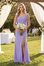 Ruffled Sleeve Ruched Sheath Chiffon Mother of the Bride Dress in Lavender - Curvevia