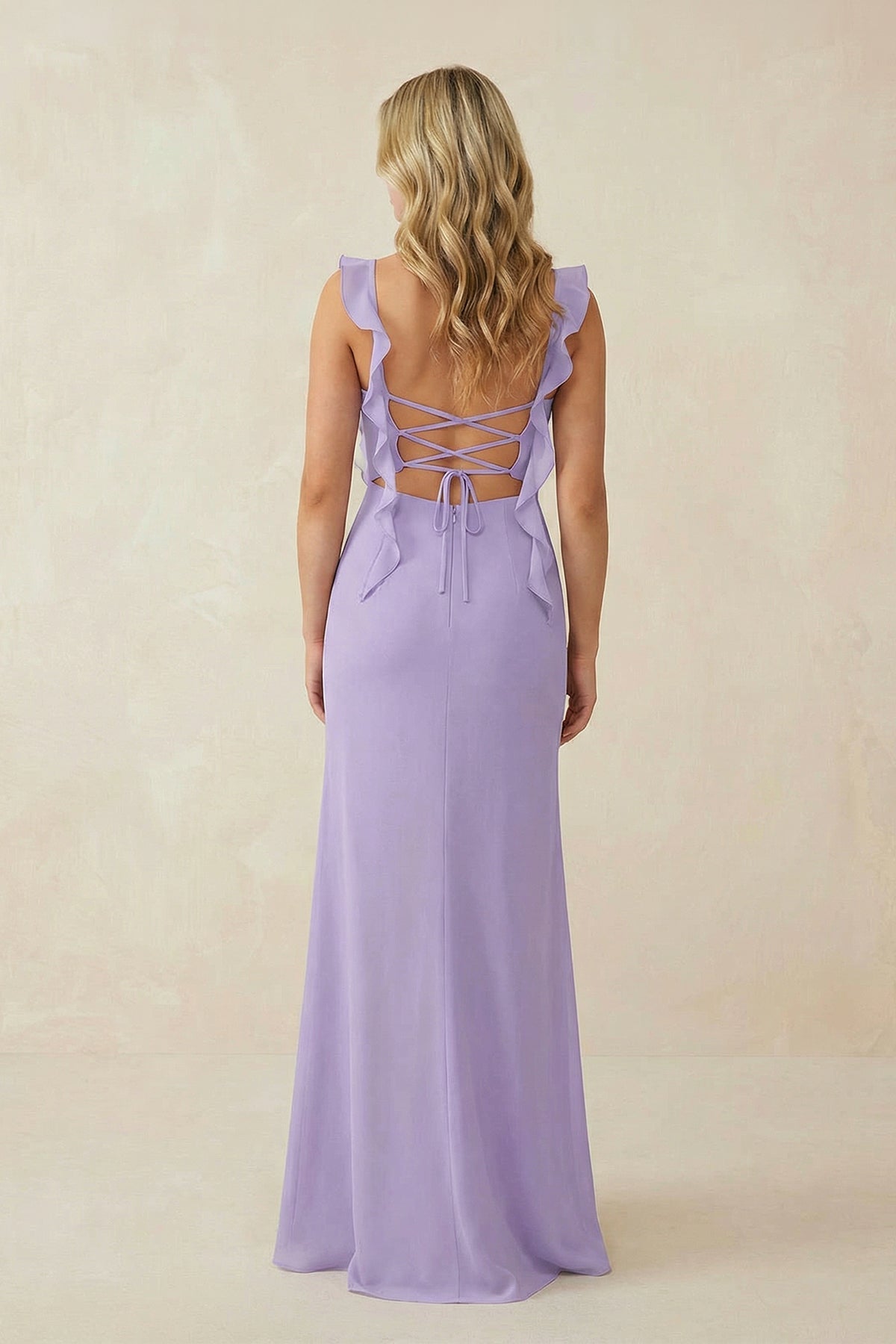 Ruffled Sleeve Ruched Sheath Chiffon Mother of the Bride Dress in Lavender - Curvevia
