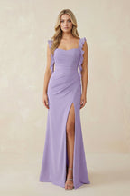 Ruffled Sleeve Ruched Sheath Chiffon Mother of the Bride Dress in Lavender - Curvevia