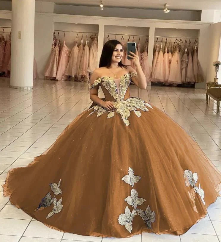 Royal Blue Off the Shoulder Quinceanera Dresses with Appliques - Curvevia