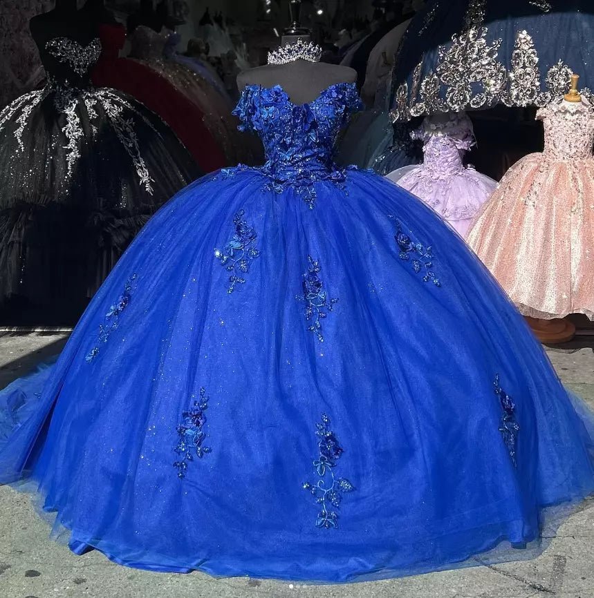 Off the Shoulder Royal Blue Quinceanera Dresses with Appliques - Curvevia