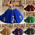 Royal Blue Off the Shoulder Quinceanera Dresses with Appliques - Curvevia