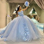 Sky Blue Tulle Ball-Gown Strapless Sleeveless Quinceanera Dresses - Curvevia