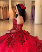 Red Sweetheart Quinceanera Dresses with Long Sleeves - Curvevia