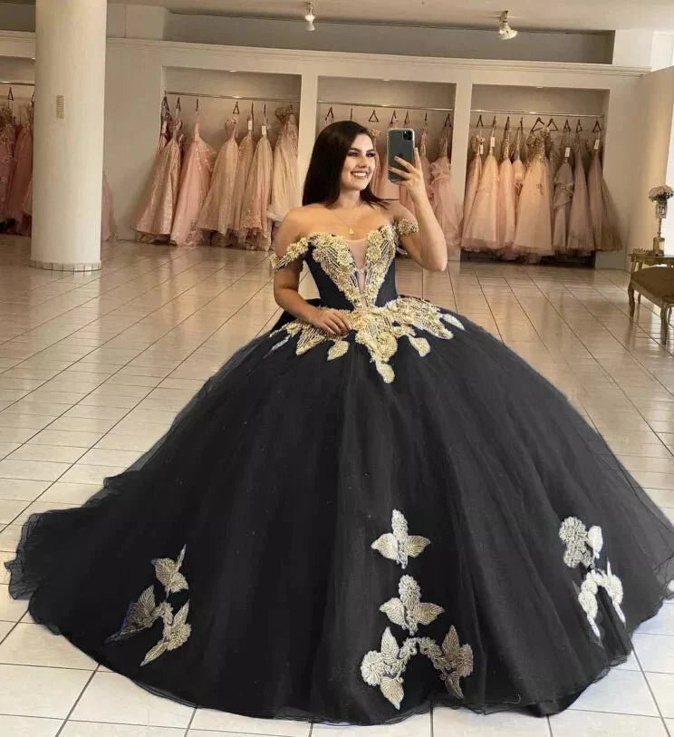 Royal Blue Off the Shoulder Quinceanera Dresses with Appliques - Curvevia