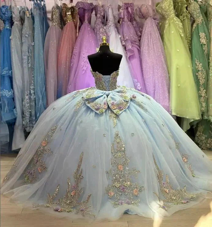 Sweetheart Ball Gown Tulle Sage Strapless Quinceanera Dress - Curvevia