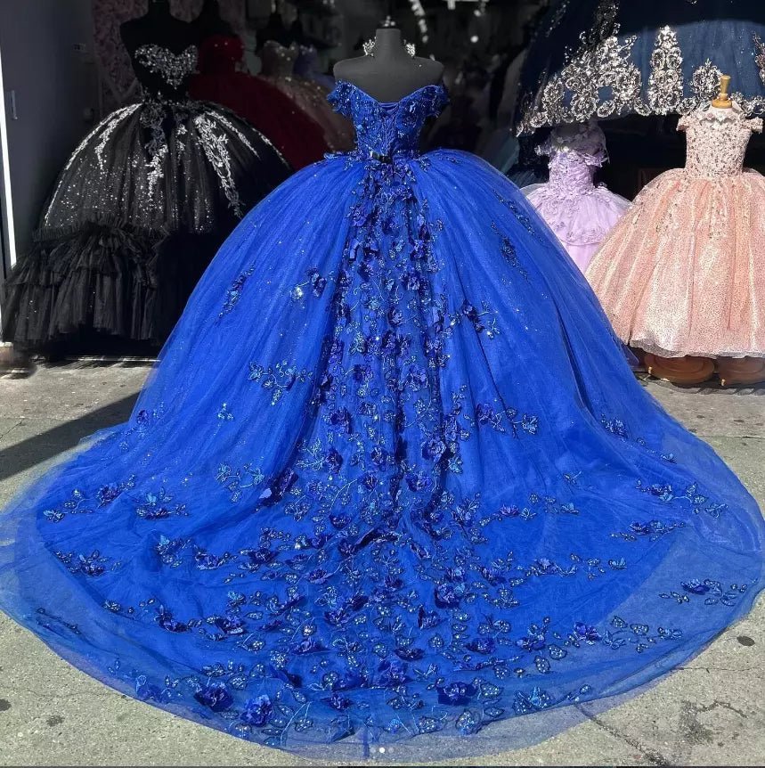 Off the Shoulder Royal Blue Quinceanera Dresses with Appliques - Curvevia