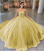 Sky Blue Ball-Gown Tulle 3D Flowers Sweetheart Quinceanera Dresses - Curvevia