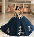 Royal Blue Off the Shoulder Quinceanera Dresses with Appliques - Curvevia