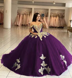 Royal Blue Off the Shoulder Quinceanera Dresses with Appliques - Curvevia