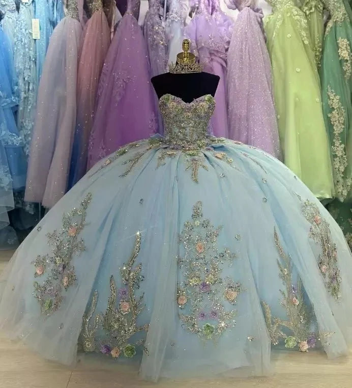 Sweetheart Ball Gown Tulle Sage Strapless Quinceanera Dress - Curvevia