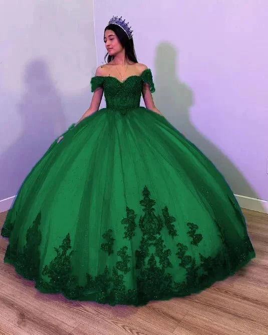 Royal Blue Tulle Off The Shoulder Quinceanera Dress - Curvevia