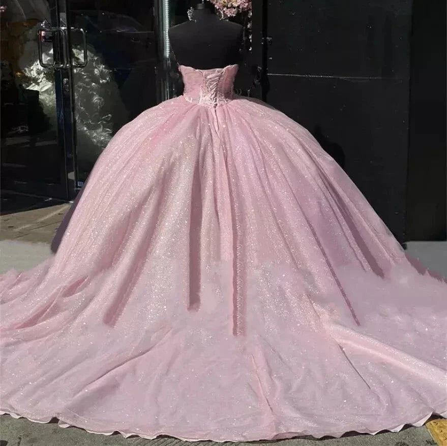 Sweetheart Pink Ball Gown Birthday Quinceanera Dresses - Curvevia