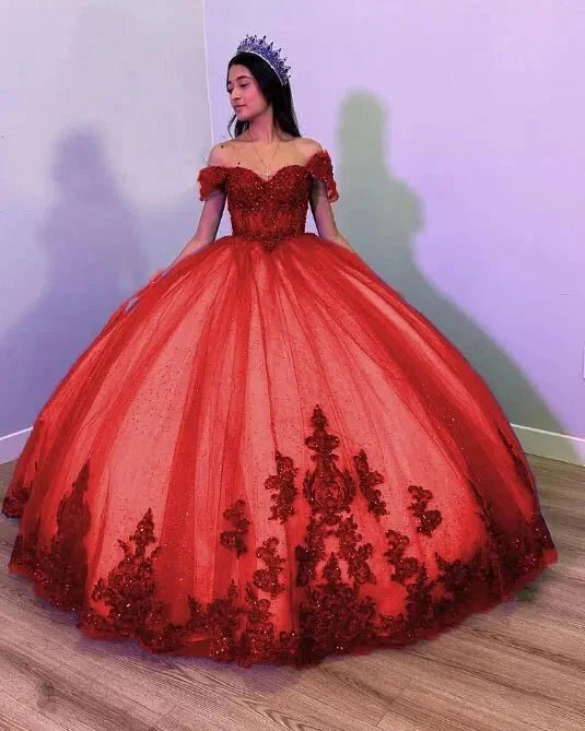 Royal Blue Tulle Off The Shoulder Quinceanera Dress - Curvevia