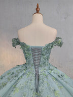 Sage Green Ball-Gown Off-the-Shoulder Quinceanera Dresses - Curvevia