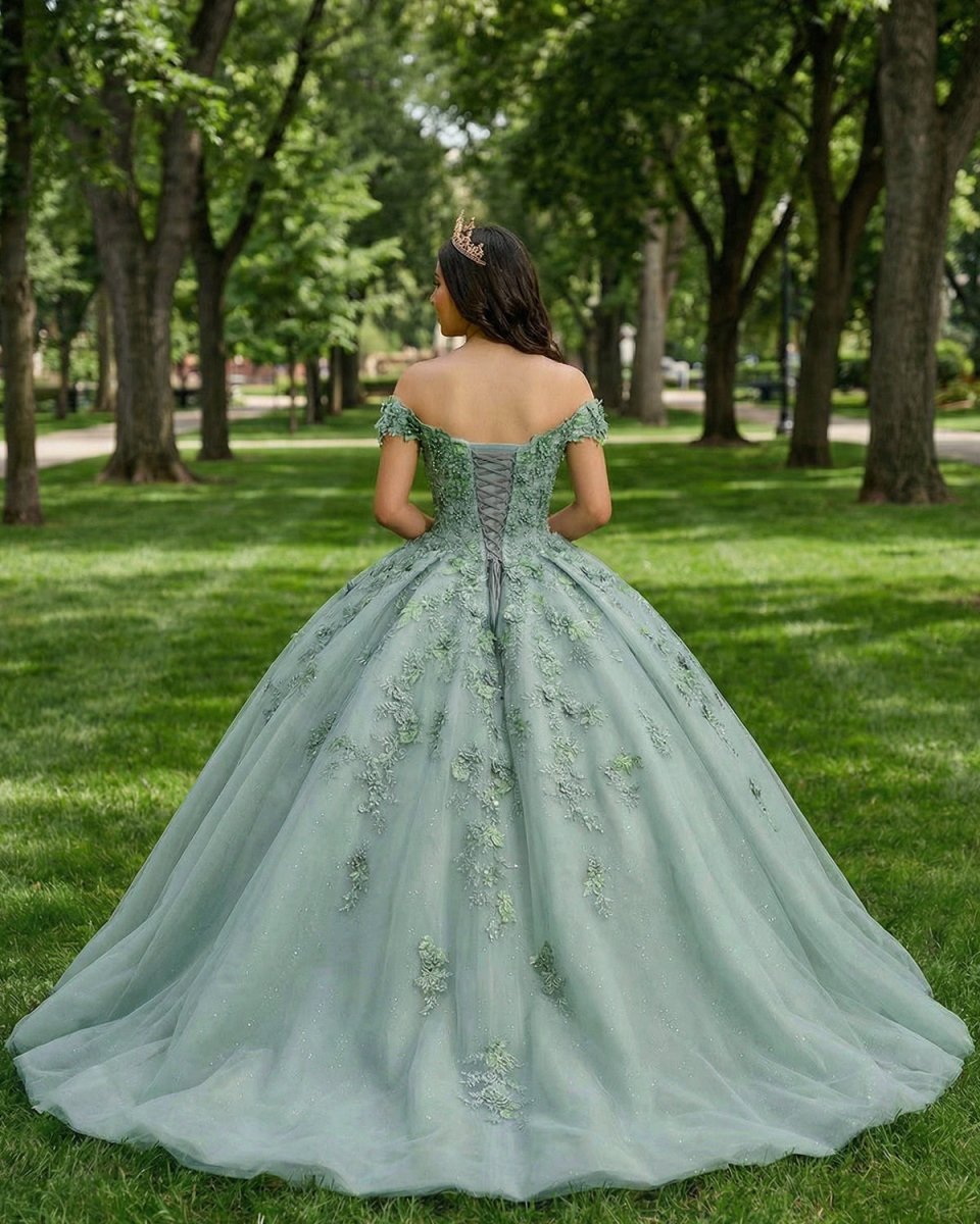 Sage Green Ball-Gown Off-the-Shoulder Quinceanera Dresses - Curvevia