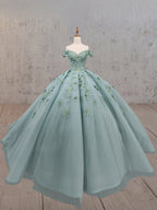 Sage Green Ball-Gown Off-the-Shoulder Quinceanera Dresses - Curvevia
