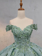 Sage Green Ball-Gown Off-the-Shoulder Quinceanera Dresses - Curvevia
