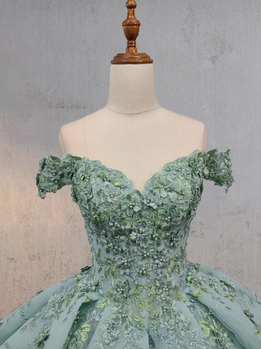 Sage Green Ball-Gown Off-the-Shoulder Quinceanera Dresses - Curvevia