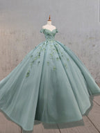 Sage Green Ball-Gown Off-the-Shoulder Quinceanera Dresses - Curvevia