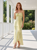 Green Chiffon A-Line Straight Neck Back Zip Floor-Length Dress with Beaded Bodice & Pleated Skirt - Curvevia