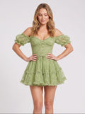 Sage Green Tulle A-Line Sweetheart Backless Short Dress with Tiered Ruffles - Curvevia